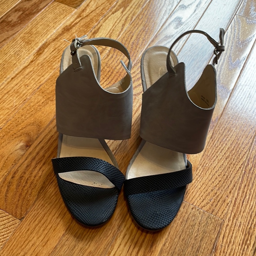 Mixed media wedge sandals